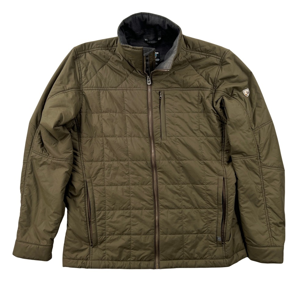 KUHL Rebel Insulated Quilted Jacket Mens L Green Full Zip Plaid Lined Gorpcore